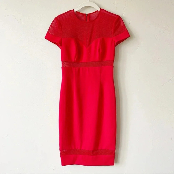 Jay Godfrey Mesh Panel Red Dress Knee Length Womens Size 2 - Picture 3 of 13